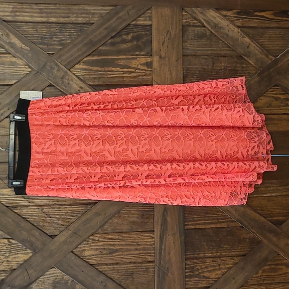 LuLaRoe Dresses & Skirts - XL LuLaRoe Lucy Skirt Pink Lace with Black Waistband